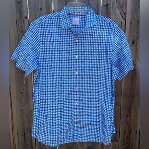 Swims Mens NWOT‎ White and Blue Checkered Barrano Woven Button Down Shirt Large